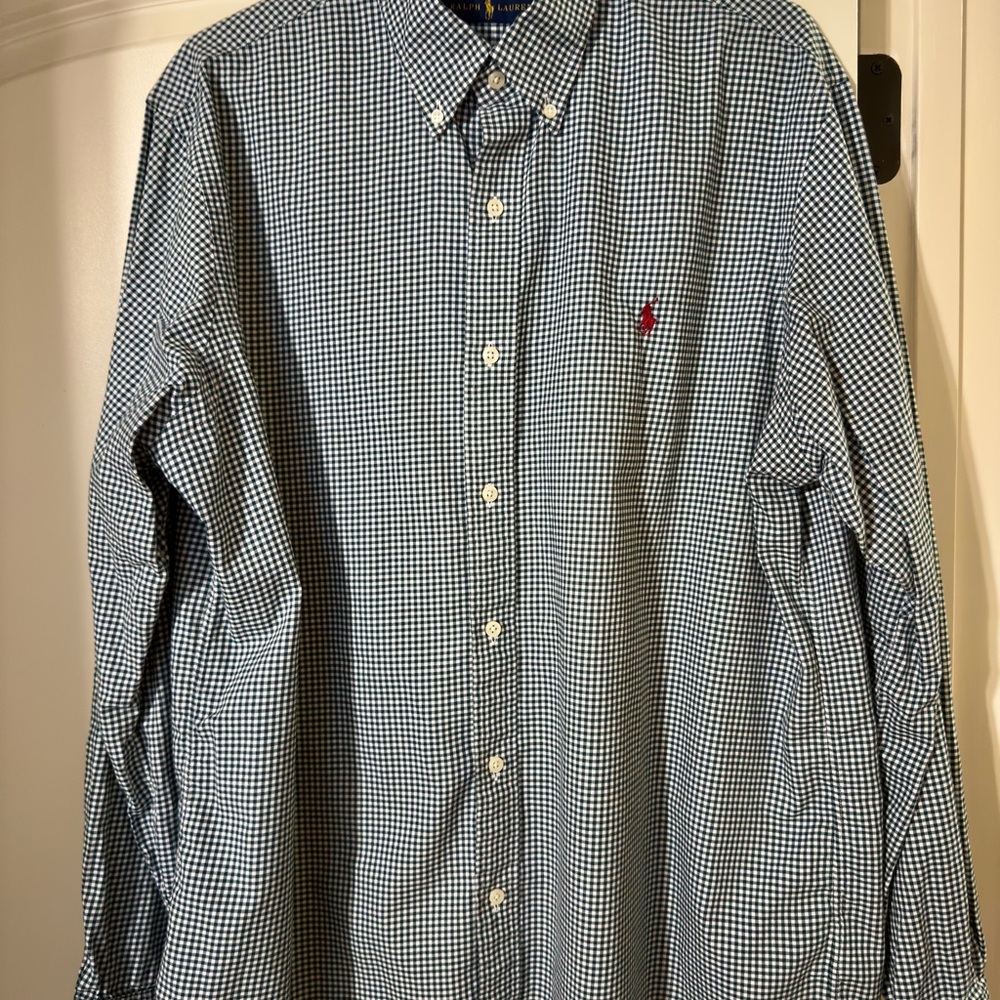 Ralph Lauren Navy and White Checkered Button Down Shirt